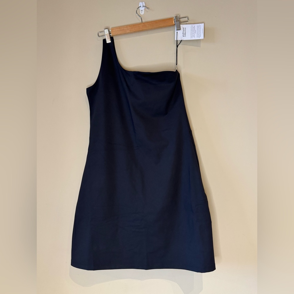GIRLFRIEND COLLECTIVE Black One-Shoulder Athletic Tennis Pickleball Dress